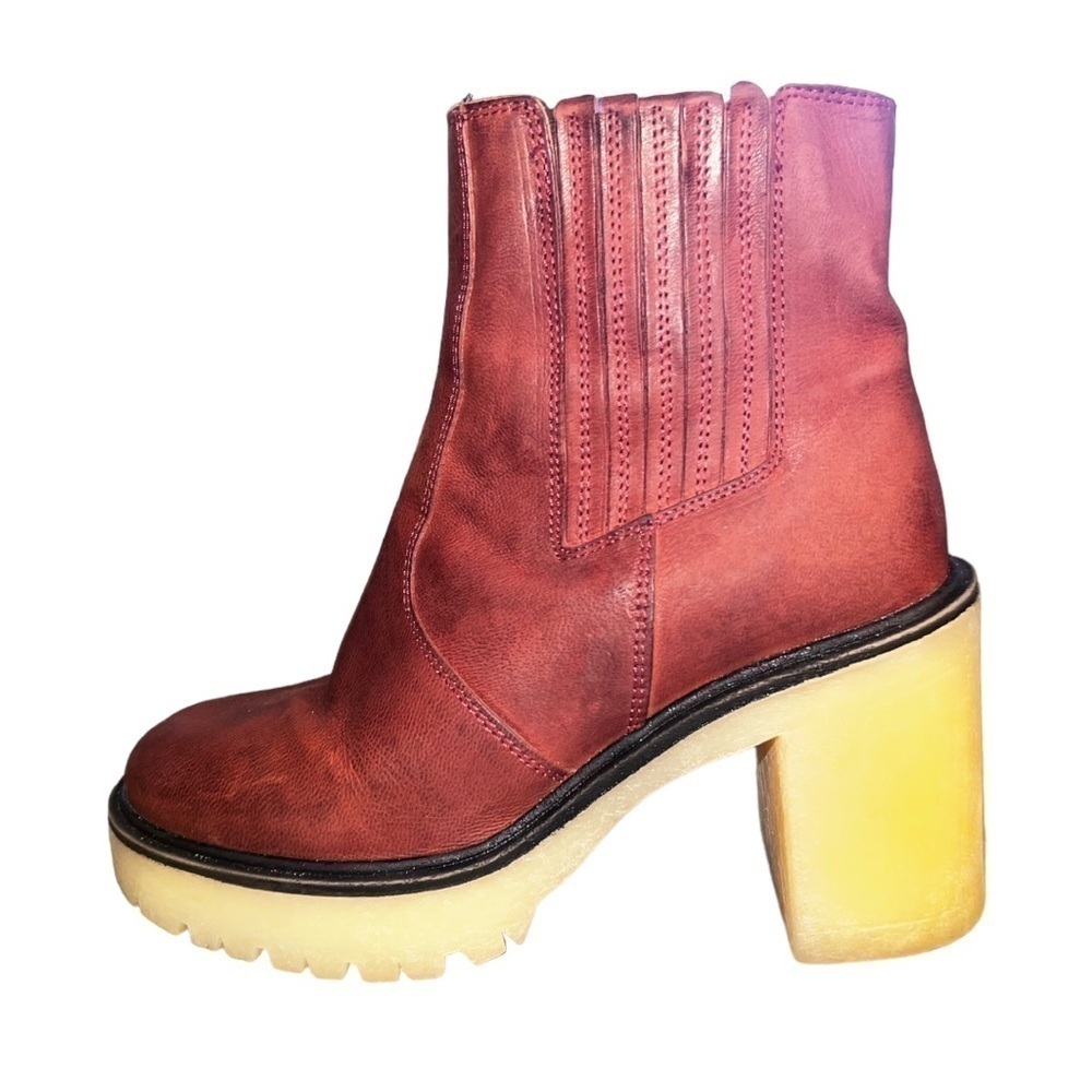 NWOT ▶️ Free People ◀️ James Wine Leather Heeled Chelsea Boots EU 37 - Picture 8 of 17